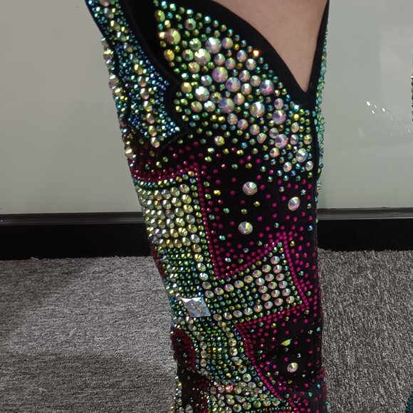 Western Knee - High Cowboy Boots With Rhinestone Cross - Picture 3 of 3